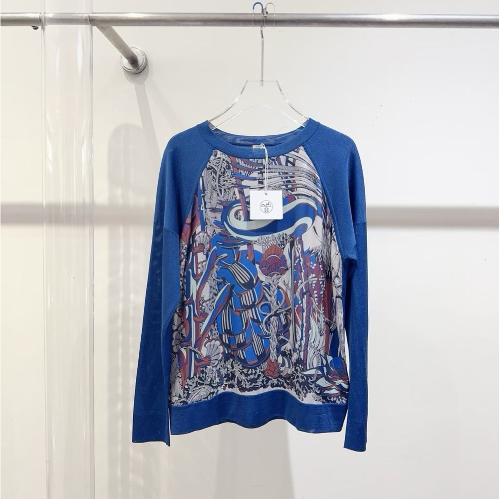 🚩steal authentic Hermes Blue Graphic Women's Crewneck